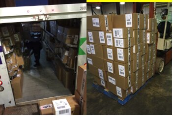RXBARs in boxes being loaded on a truck for shipping.