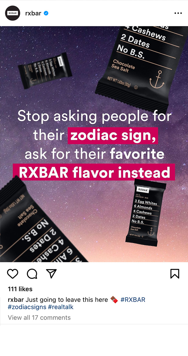 Stop asking people for their zodiac sign, ask for their favorite RXBAR flavor instead.